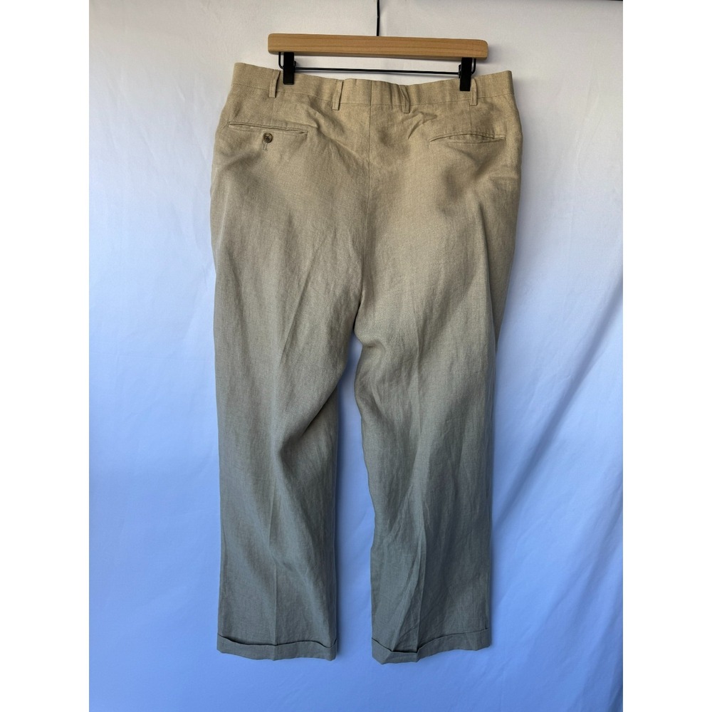 John W. Nordstrom Dress Pants Mens 36R Tan Beige Linen Pleated Old Money Classic - Picture 2 of 15